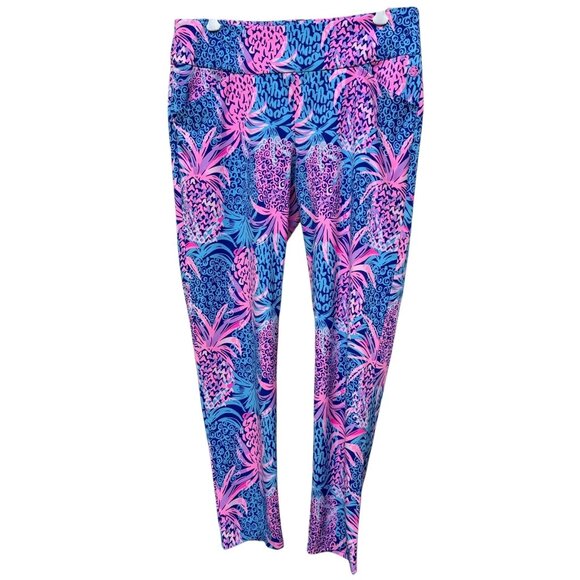 LILLY PULITZER  Luxletic Leggings Sz 10 Stretch Pink Blue Preppy Pineapple NWOT - Picture 2 of 10